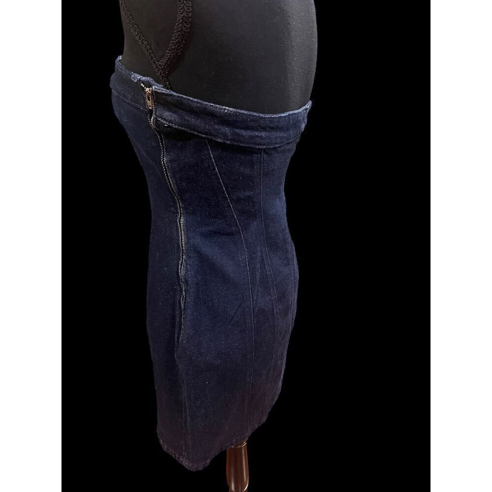ZARA Strapless Mini Dress Women SM Dark Denim with stretch 90s western country - Picture 6 of 9
